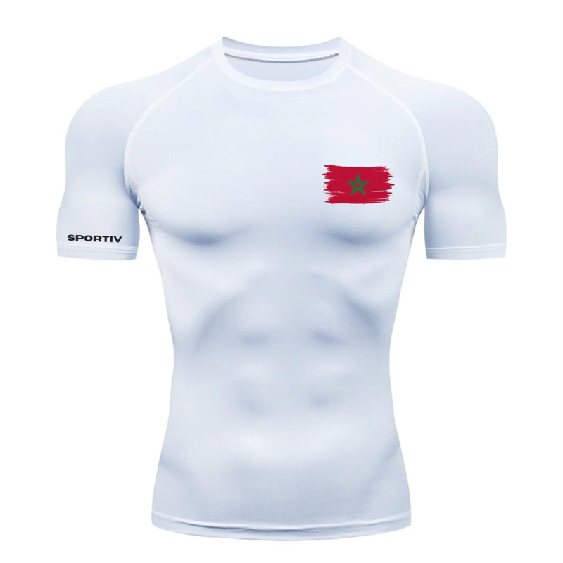 Compression Shirt Workout - Flag Print Short Sleeve Compression Shirt