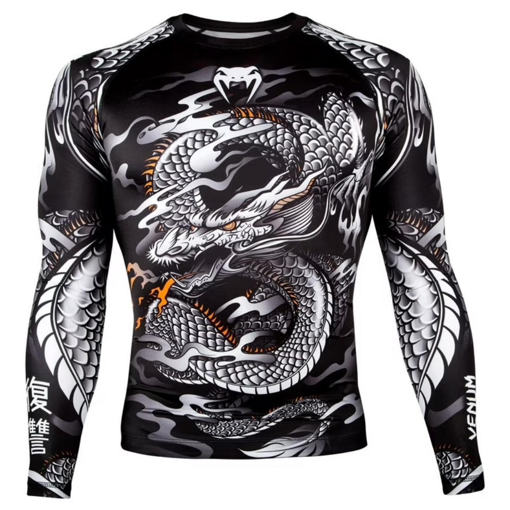 Dragon Pattern Long Sleeve Com - Compression Shirt Workout บทวิจารณ์และราคา