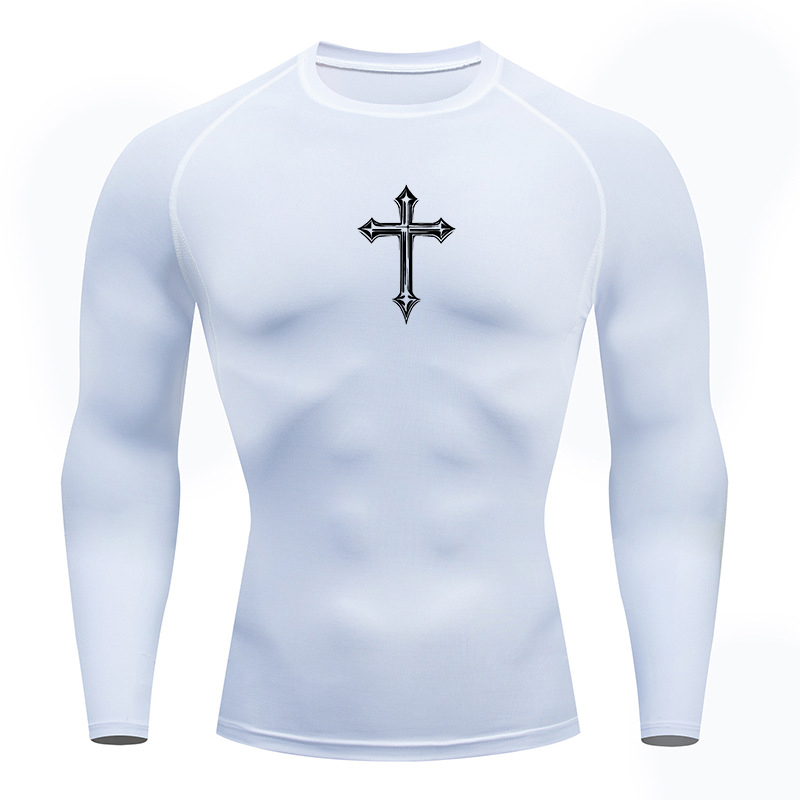 2026 Men's cross print compres - Compression Shirt Workout บทวิจารณ์และราคา