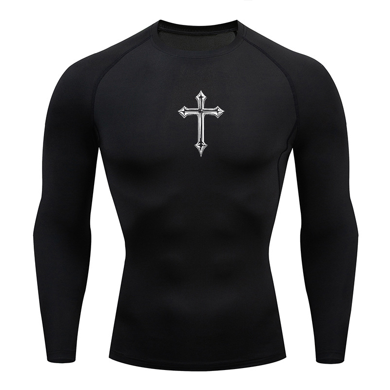 2026 Men's cross print compres - Compression Shirt Workout บทวิจารณ์และราคา