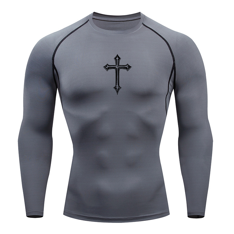 2026 Men's cross print compres - Compression Shirt Workout บทวิจารณ์และราคา