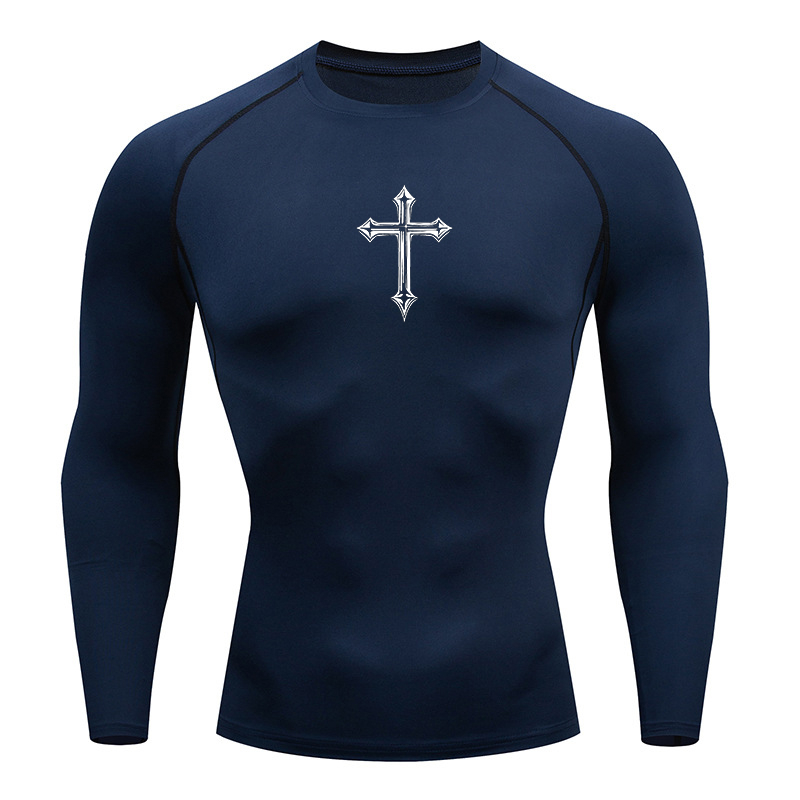 2026 Men's cross print compres - Compression Shirt Workout บทวิจารณ์และราคา