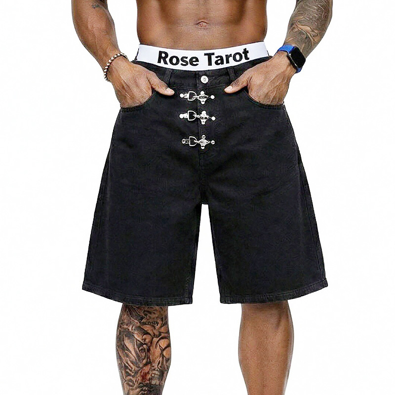 Metal Buckle Short Baggy Jeans - Men'S Fashion Jeans บทวิจารณ์และราคา