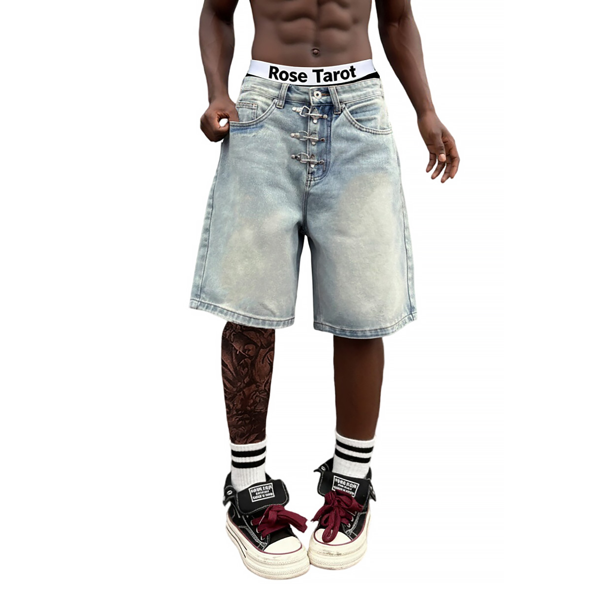 Metal Buckle Short Baggy Jeans - Men'S Fashion Jeans บทวิจารณ์และราคา