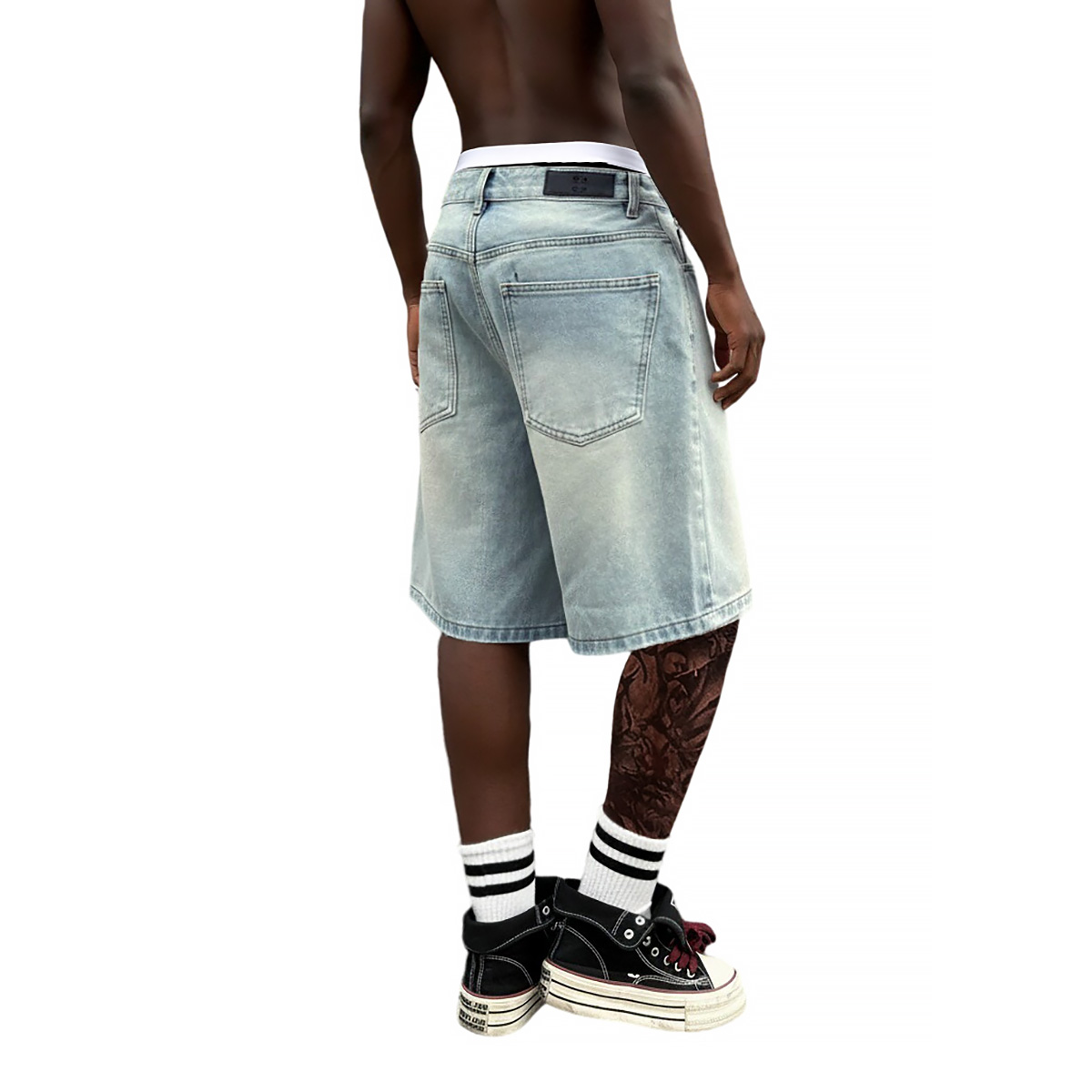 Metal Buckle Short Baggy Jeans - Men'S Fashion Jeans บทวิจารณ์และราคา