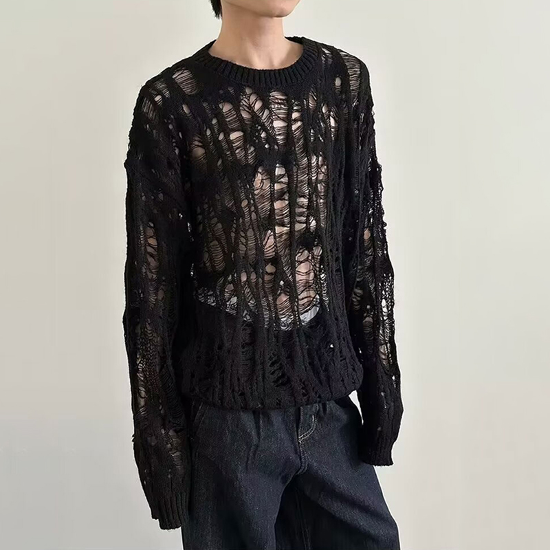 Vintage Ripped Hollow Out Mesh - Mens Fashion Mullet บทวิจารณ์และราคา