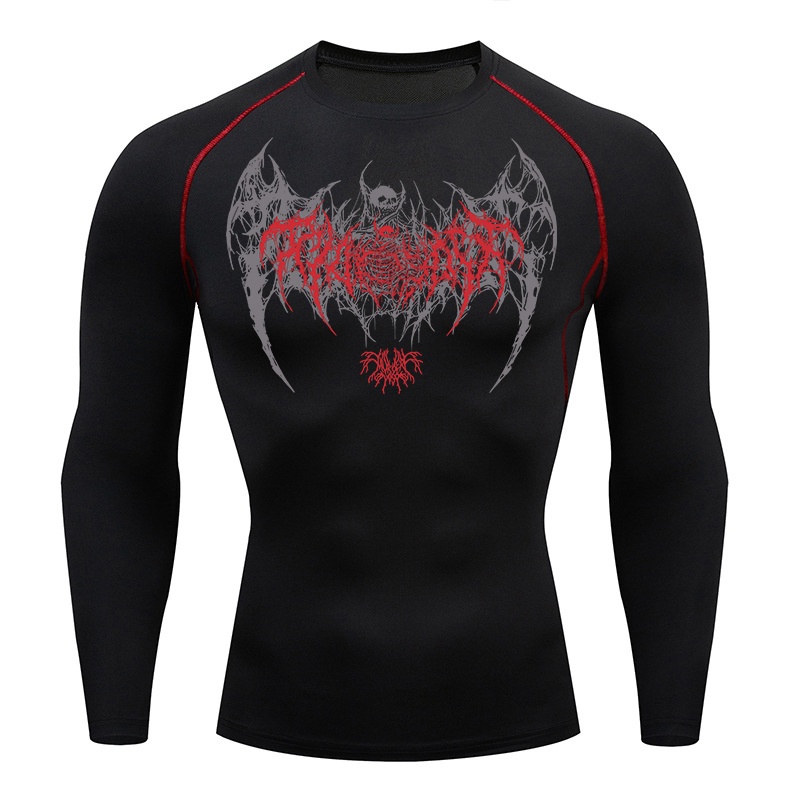 Skull Wings Print Long Sleeve  - Compression Shirt Workout บทวิจารณ์และราคา