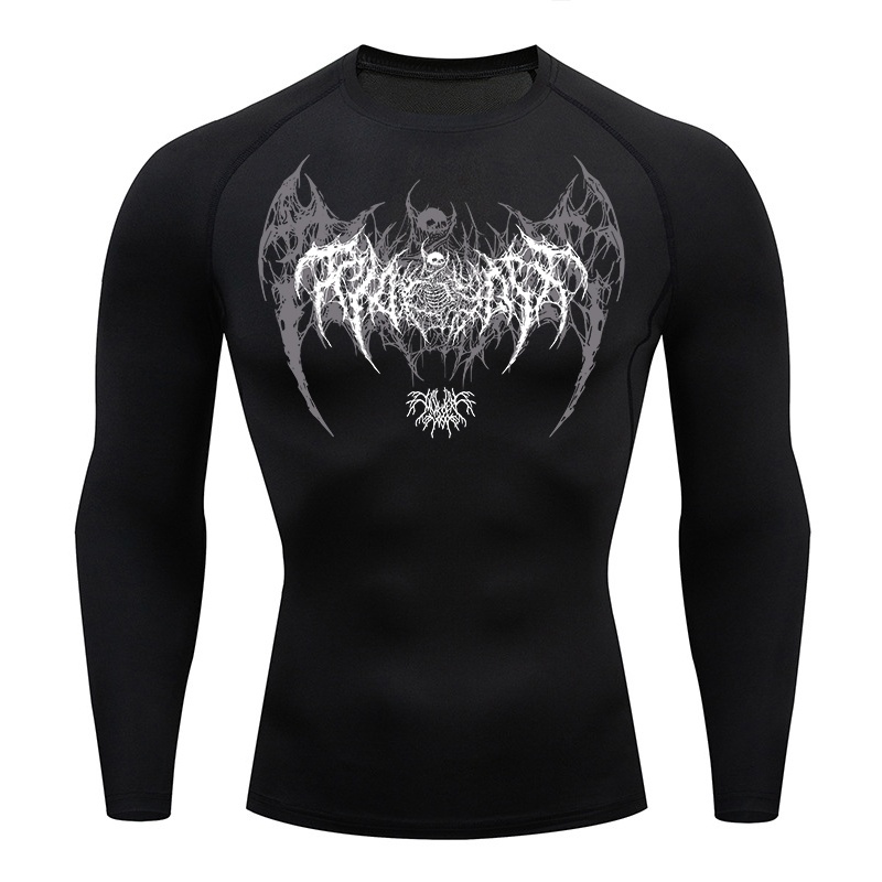 Skull Wings Print Long Sleeve  - Compression Shirt Workout บทวิจารณ์และราคา