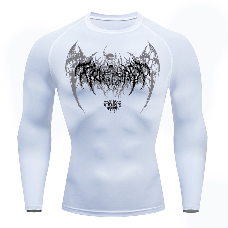 Skull Wings Print Long Sleeve  - Compression Shirt Workout บทวิจารณ์และราคา
