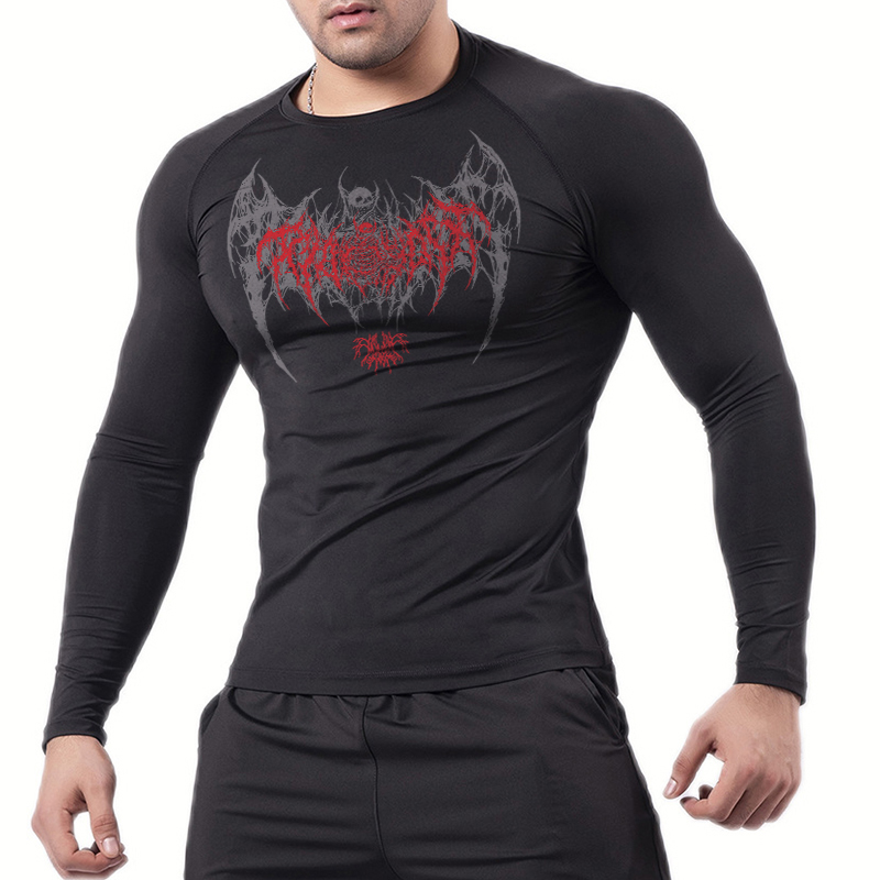 Skull Wings Print Long Sleeve  - Compression Shirt Workout บทวิจารณ์และราคา