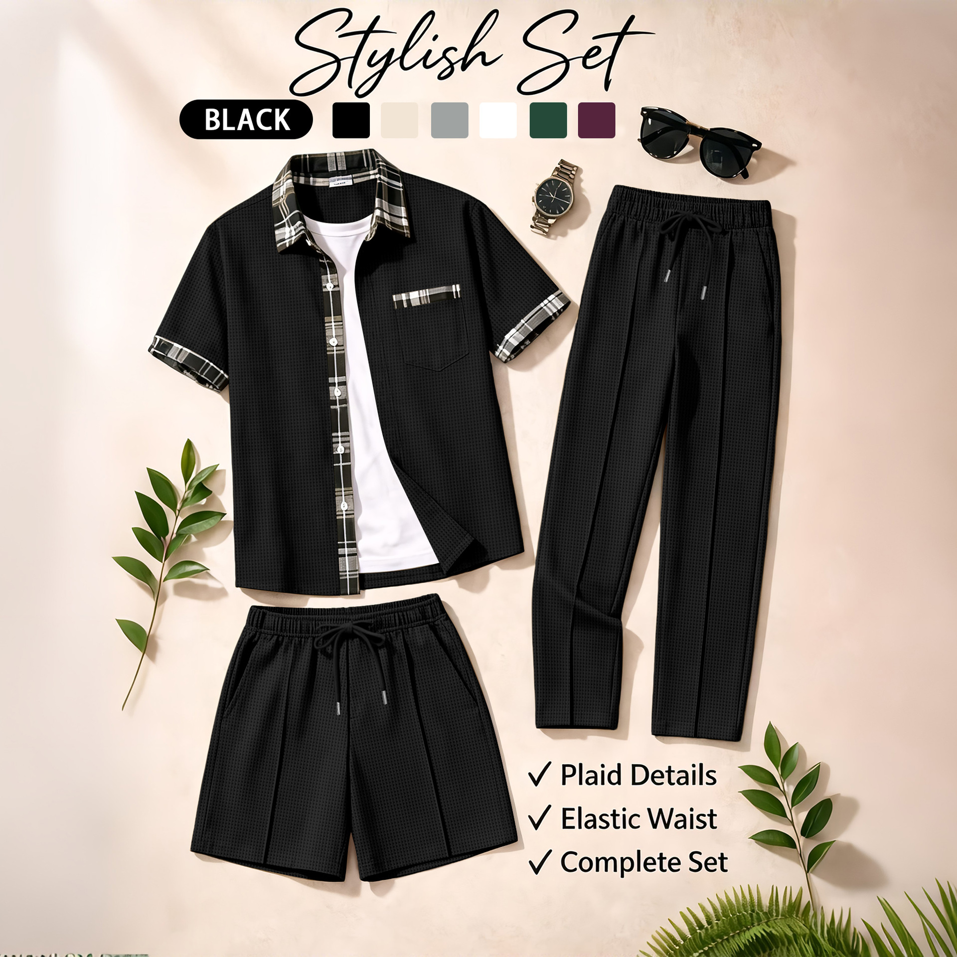 Men's 3 Piece Waffle Knit Trac - Track Suit Men บทวิจารณ์และราคา