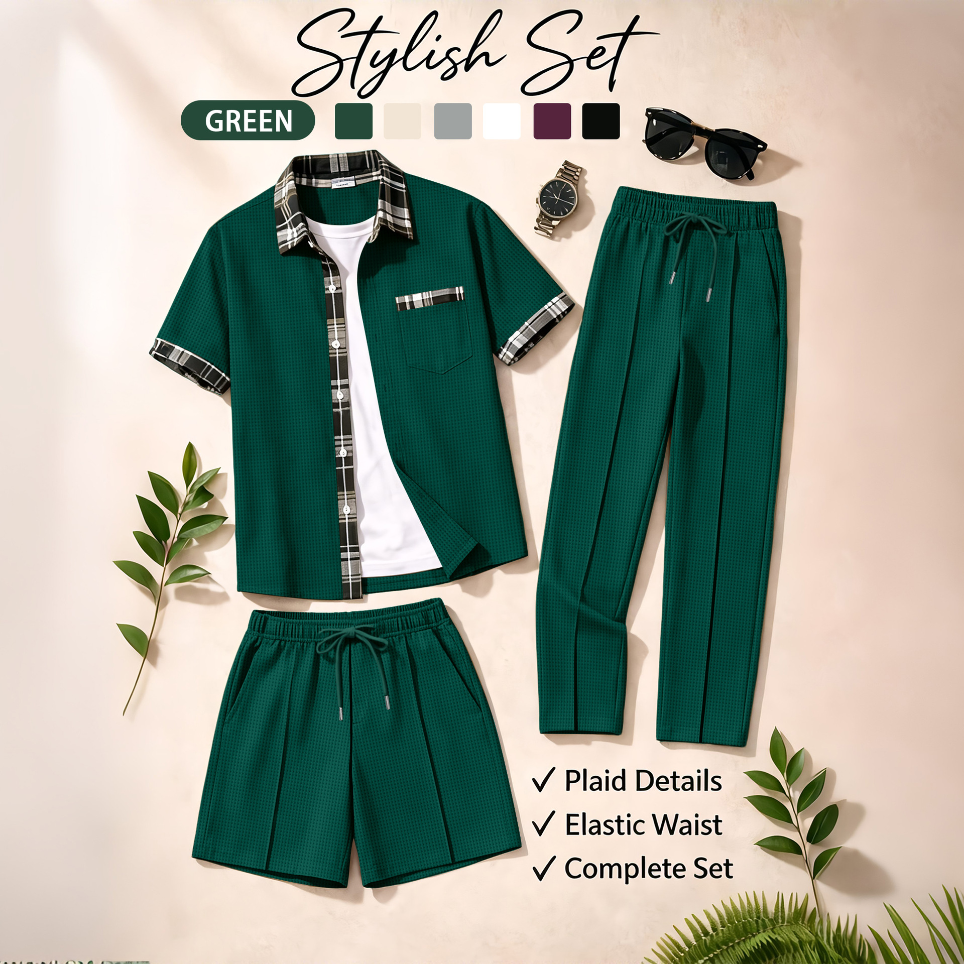 Men's 3 Piece Waffle Knit Trac - Track Suit Men บทวิจารณ์และราคา