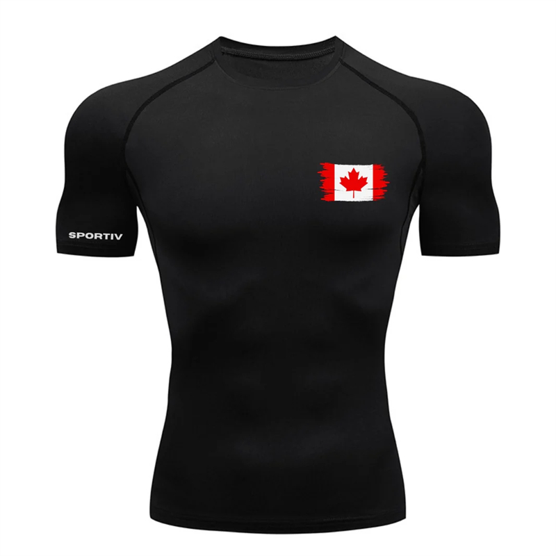 Flag Print Short Sleeve Compre - Compression Shirt Workout บทวิจารณ์และราคา