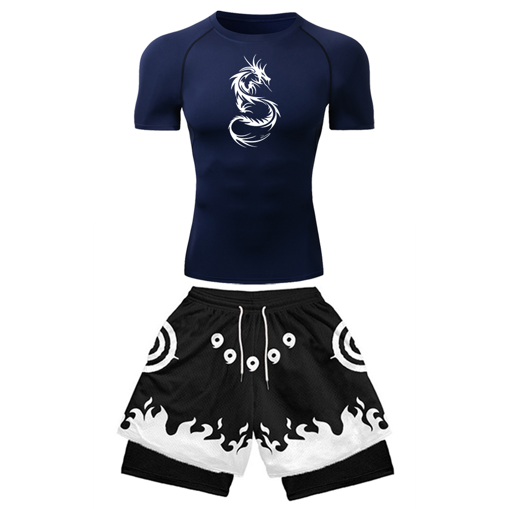 2PCS Men's Anime Gym Set Drago - Compression Shirt Workout บทวิจารณ์และราคา