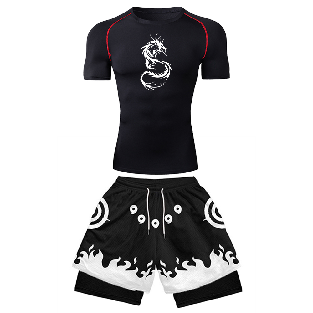2PCS Men's Anime Gym Set Drago - Compression Shirt Workout บทวิจารณ์และราคา