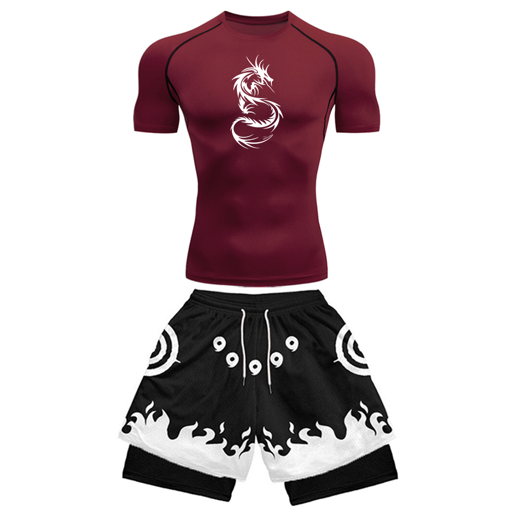 2PCS Men's Anime Gym Set Drago - Compression Shirt Workout บทวิจารณ์และราคา