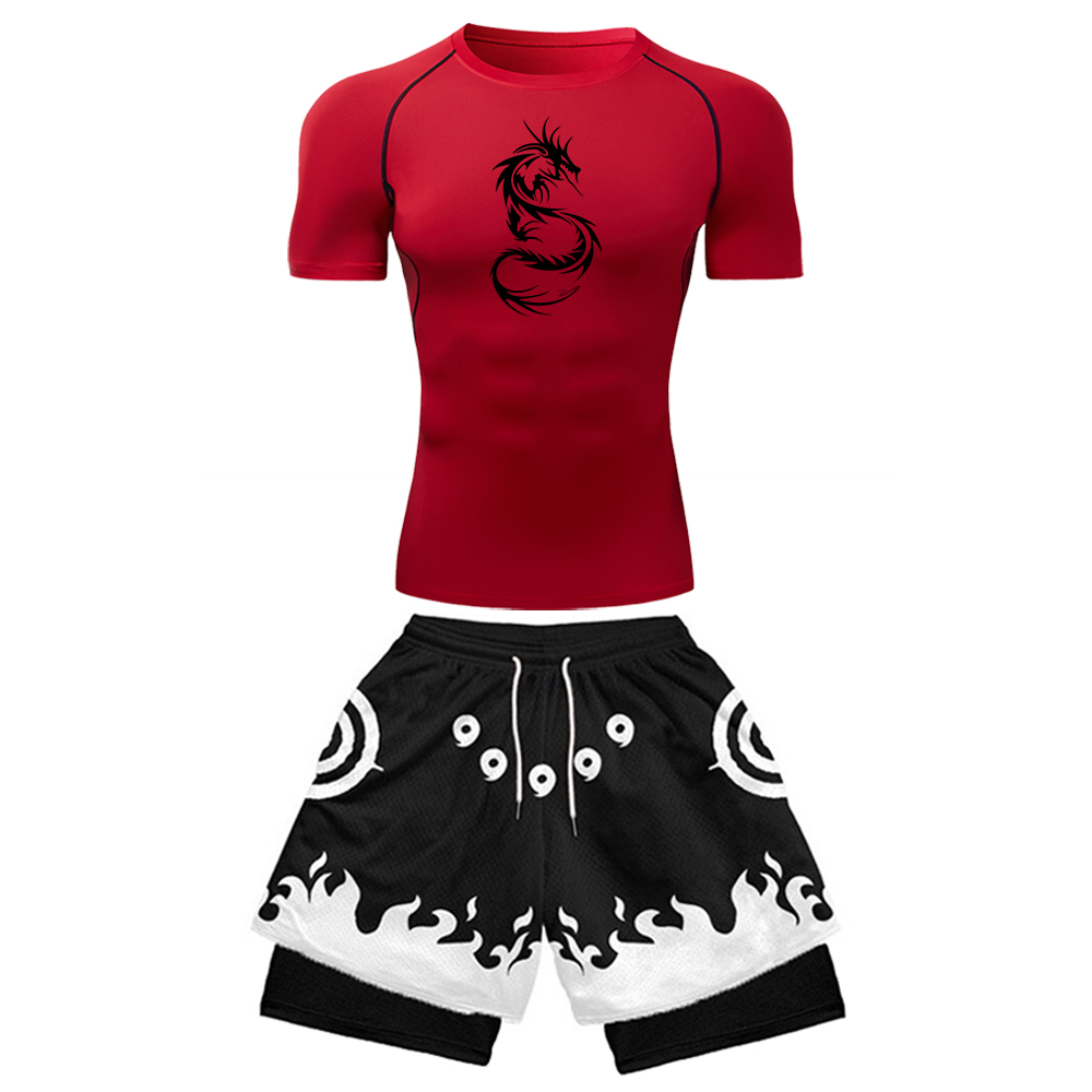 2PCS Men's Anime Gym Set Drago - Compression Shirt Workout บทวิจารณ์และราคา