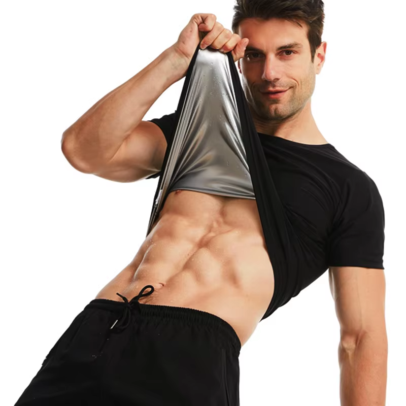 Men Sauna Sweat Short Sleeve H - Compression Shirt Workout บทวิจารณ์และราคา