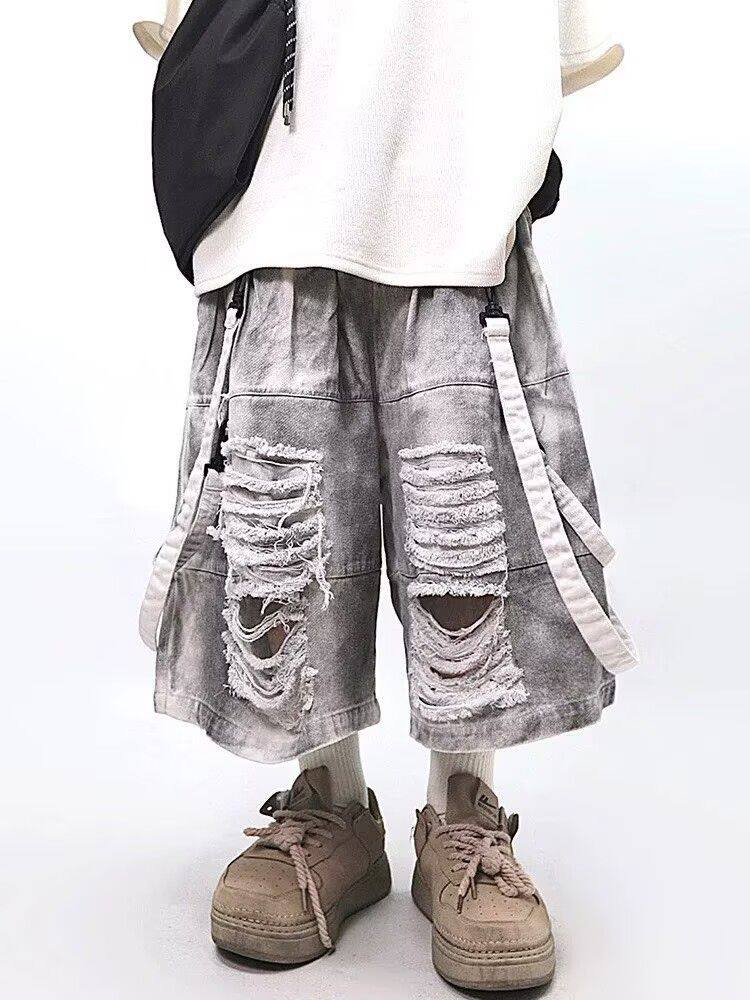 Retro Hip-hop Men's Ripped Jea - Men'S Fashion Jeans บทวิจารณ์และราคา