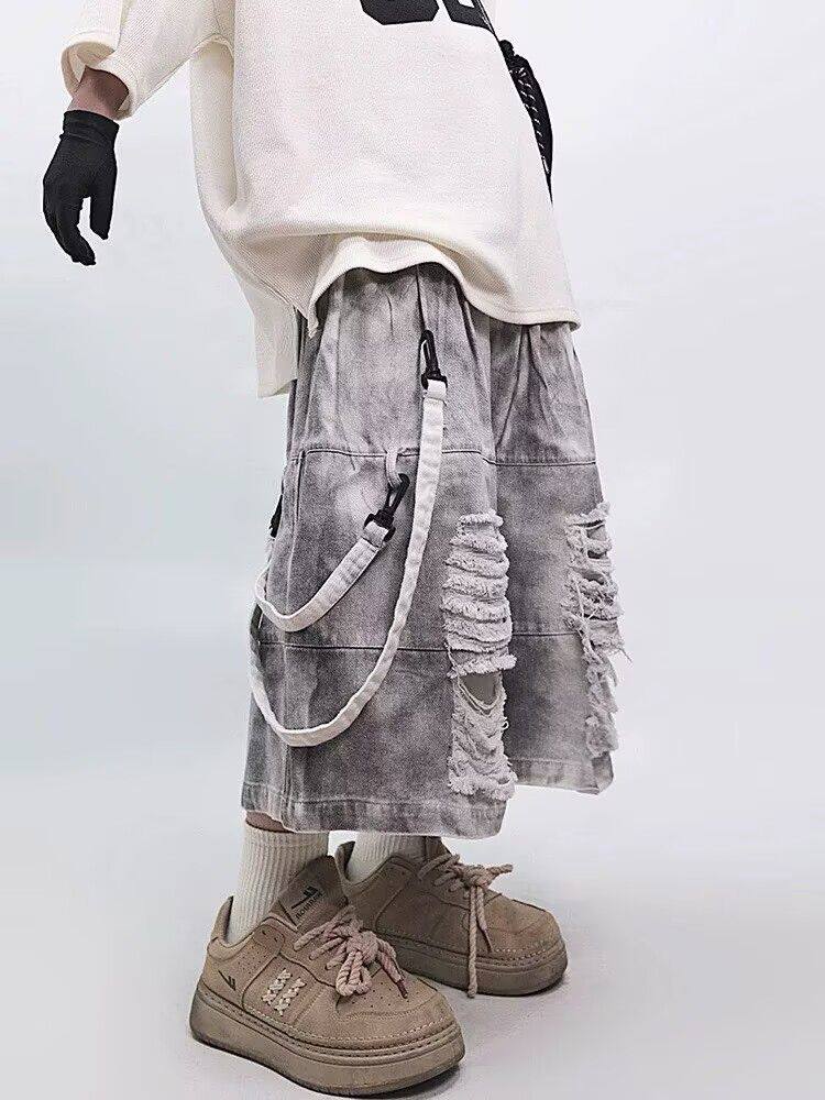 Retro Hip-hop Men's Ripped Jea - Men'S Fashion Jeans บทวิจารณ์และราคา