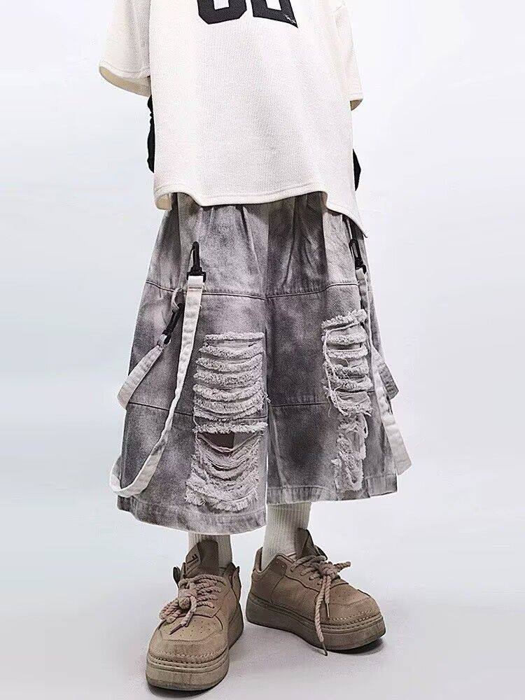 Retro Hip-hop Men's Ripped Jea - Men'S Fashion Jeans บทวิจารณ์และราคา