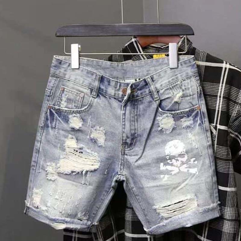 Summer Men's Worn Bead Hole Be - Men'S Fashion Jeans บทวิจารณ์และราคา